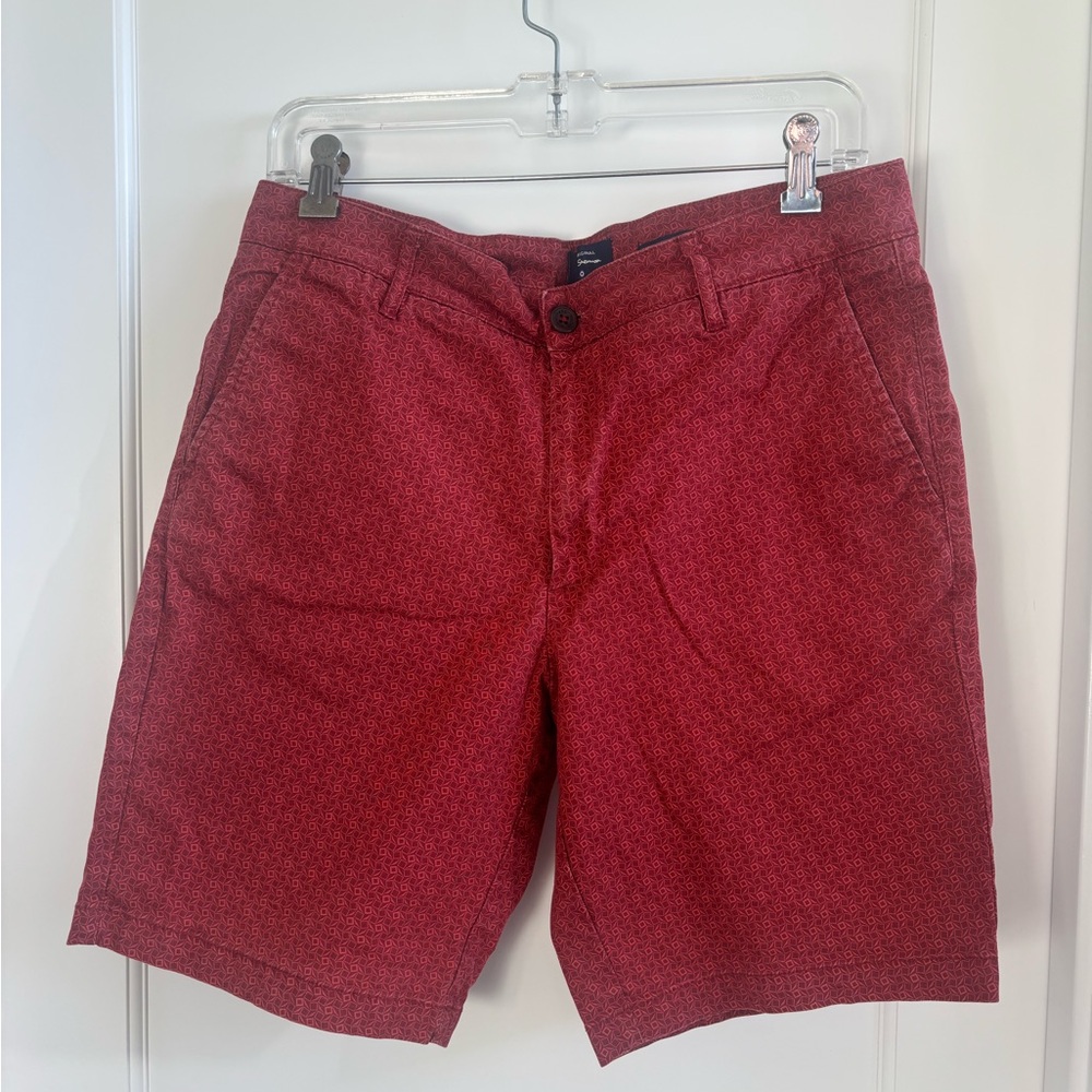 Ben Sherman Red Patterned Flat Front Stretch Fit Shorts size 33 Preppy Beach